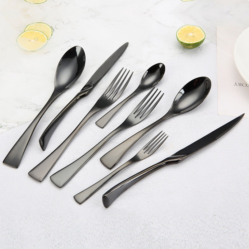 Luxury Titanium Black Stainless Steel Cutlery Set - Modern Western Knife, Fork, and Spoon Set