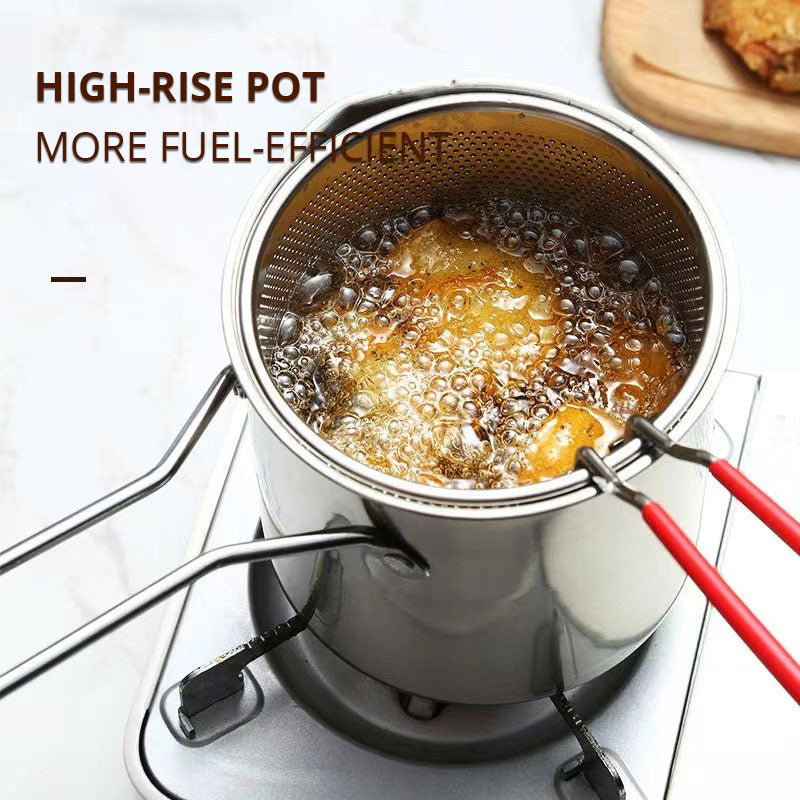 Japanese Style Mini Deep Fryer Pot with Filter Basket - Stainless Steel Oil-Saving Small Frying Pot for French Fries & Chicken