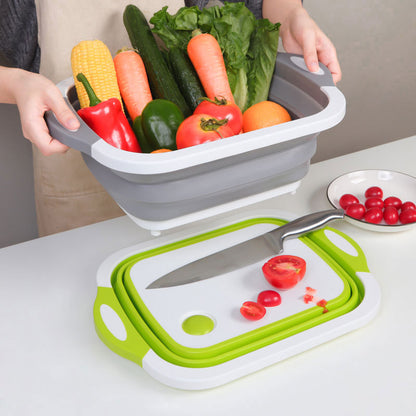 3-in-1 Multifunctional Folding Chopping Board - Collapsible Kitchen Sink Drain Basket & Vegetable Washing Tub