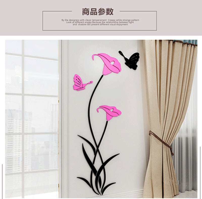 3D Crystal Acrylic Lily Wall Stickers – Creative Floral Wall Art for Living Room & Bedroom