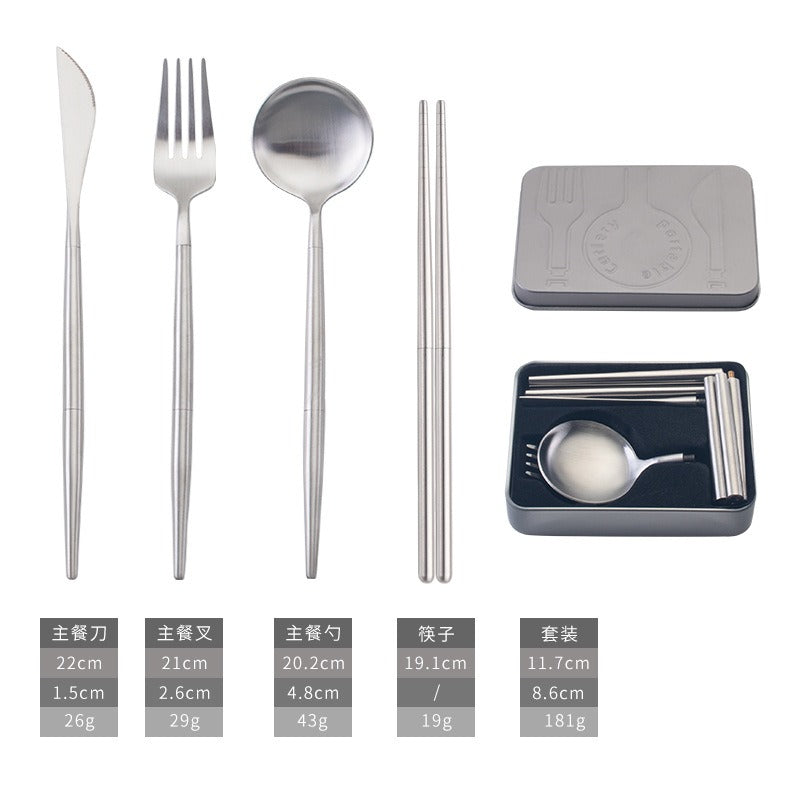 Portable 304 Stainless Steel Cutlery Set - Luxury Folding Knife, Fork, Spoon & Chopsticks