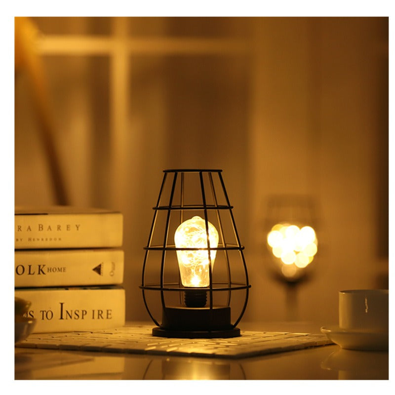 Creative Iron Wine Bottle Night Light - Retro Industrial LED Lamp for Home & Table Decor