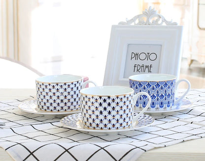 300ml Luxury Fine Bone China Coffee Cup & Saucer - Elegant Russian Pattern Espresso Cup