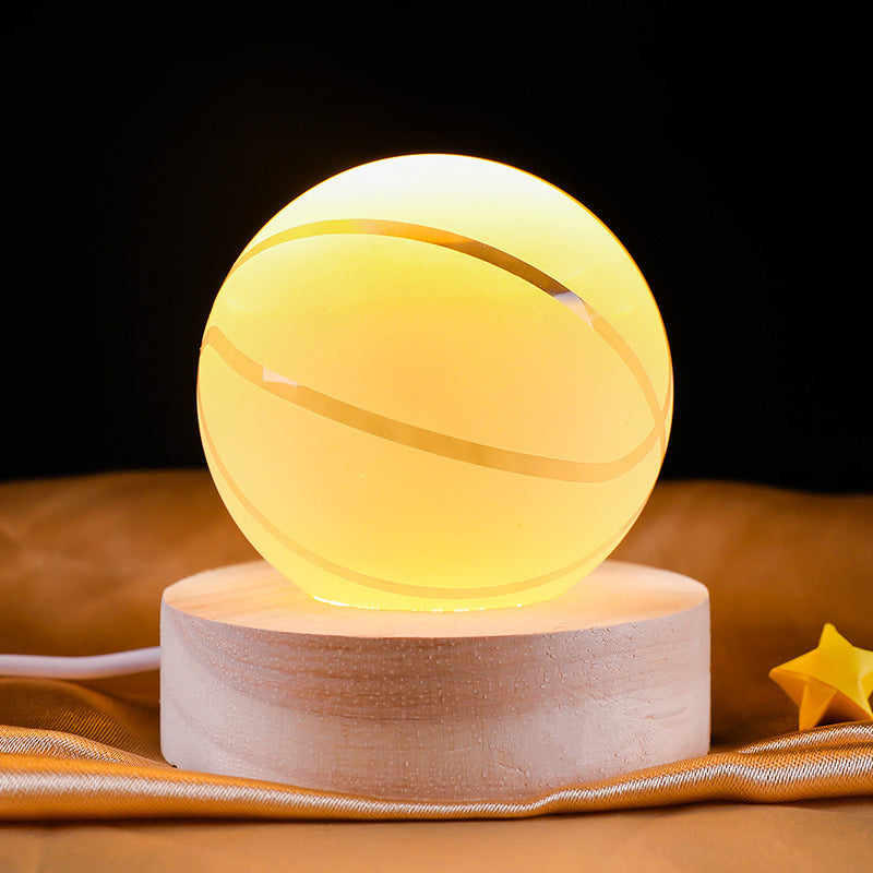 3D Inner Carved Crystal Ball Night Light – Creative Badminton Shuttlecock LED Lamp
