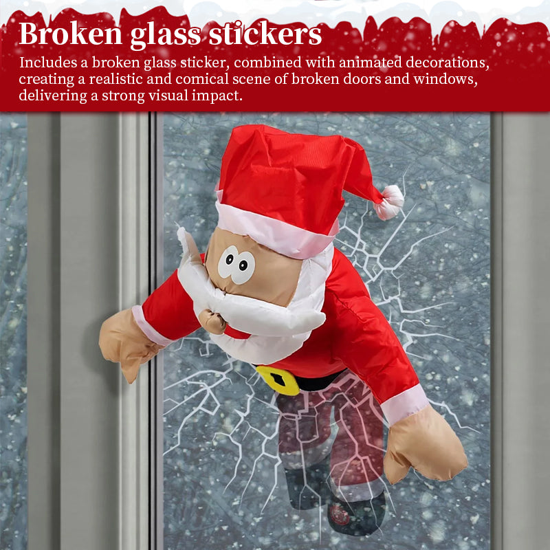 Festive Animated Santa Stuck in Window Decor - Fun Holiday Party Accessory