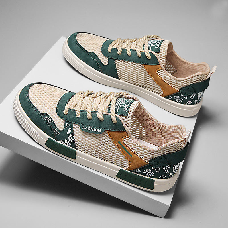 Trendy Navy & Beige Mesh Board Shoes - Versatile Casual Sneakers for Men
