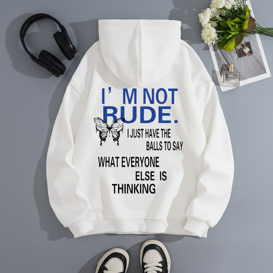Funny Quote Print Fleece Hoodie | Beige Kangaroo Pocket Pullover for Men & Women
