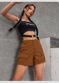 Women's High Rise Straight Leg Casual Shorts with Pockets