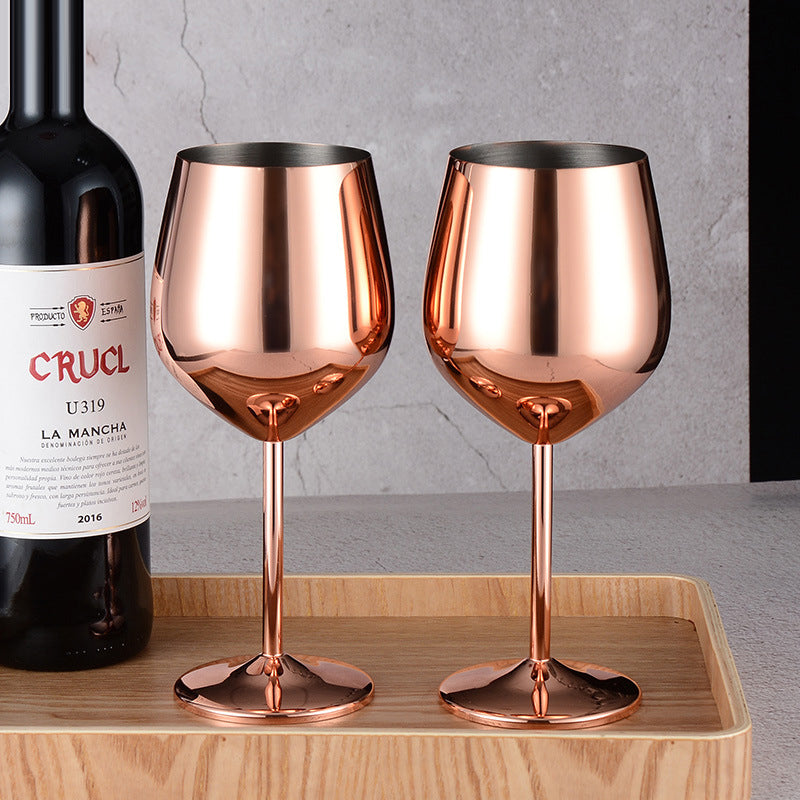 500ML Stainless Steel Red Wine Glasses - Elegant Rose Gold Tall Goblets & Champagne Flutes