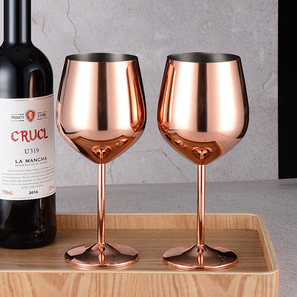500ML Stainless Steel Red Wine Glasses - Elegant Rose Gold Tall Goblets & Champagne Flutes