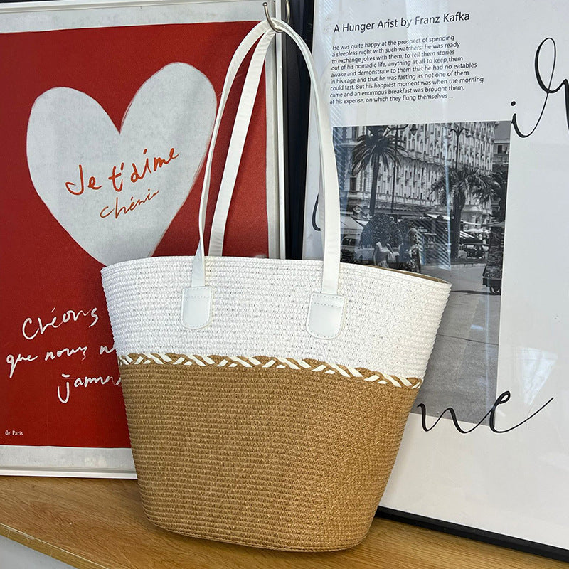 Women's Summer Straw Tote Bag & Wide-Brim Sun Hat Set