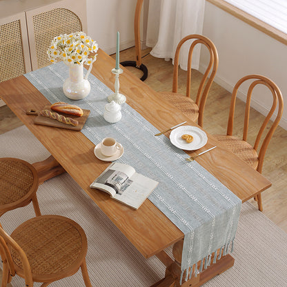 Rustic Hand-Woven Table Runner – Cotton & Linen Boho Table Flag with Tassels
