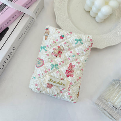 Cute Embossed Cartoon Passport Protection Cover - Quilted Fabric Travel Document Bag & Card Holder