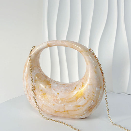 Elegant Stone Pattern Resin Handbag with Chain Strap
