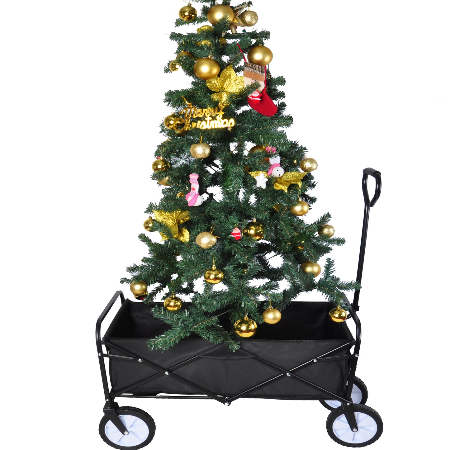 Folding Wagon Garden Shopping Beach Cart – Heavy Duty Black Utility Cart