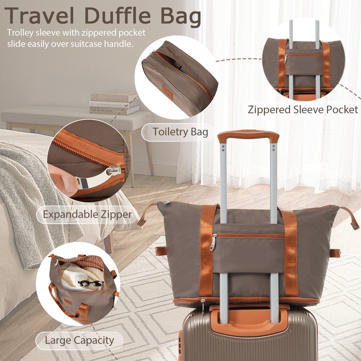 3-Piece Hardshell ABS Suitcase Set with Double Spinner Wheels & TSA Lock - Copper