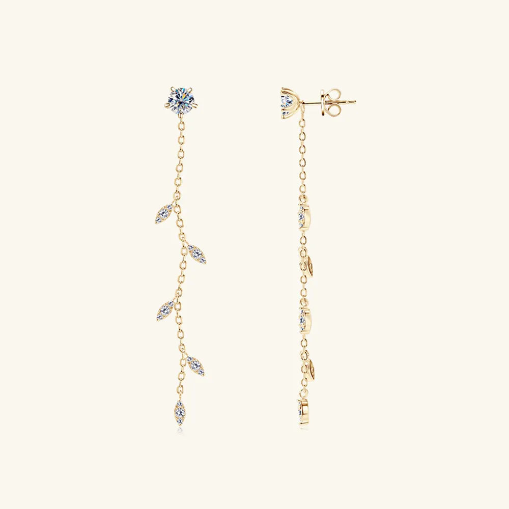 Elegant Moissanite Cascade Leaf Drop Earrings