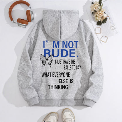 Funny Quote Print Fleece Hoodie | Beige Kangaroo Pocket Pullover for Men & Women