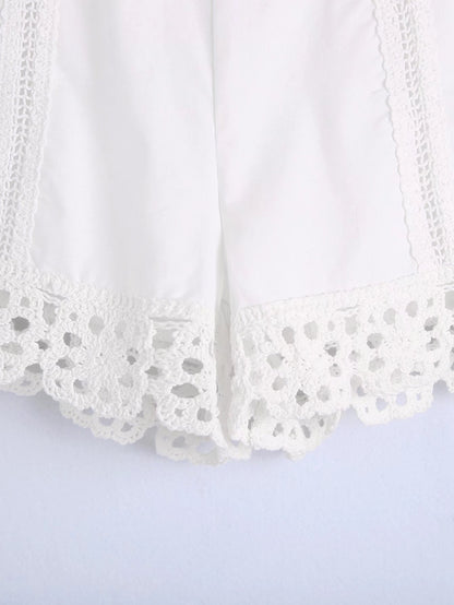 Fresh White Crochet Lace Summer Shorts – Breathable High-Waist Boho Beach Bottoms for Women