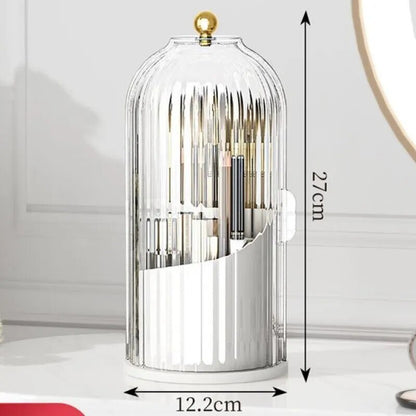 Luxury Dust-Proof Makeup Brush Holder – 360° Rotating Cosmetic Storage Box with Transparent Lid