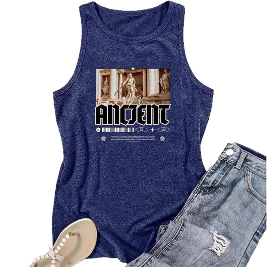 ANOENT Pattern Loose Women's Tank Top | Ancient Ruins Graphic Sleeveless Shirt