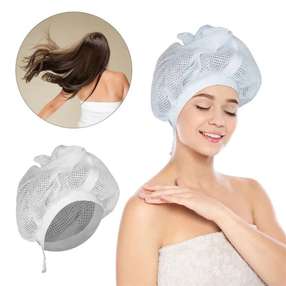 Adjustable Net Plopping Cap for Drying Curly Hair – Breathable Quick-Dry Mesh Bonnet for Frizz-Free Curls