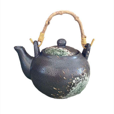 Artisan-Crafted Ceramic Teapots - Multicolored with Traditional Bamboo Rattan Handles