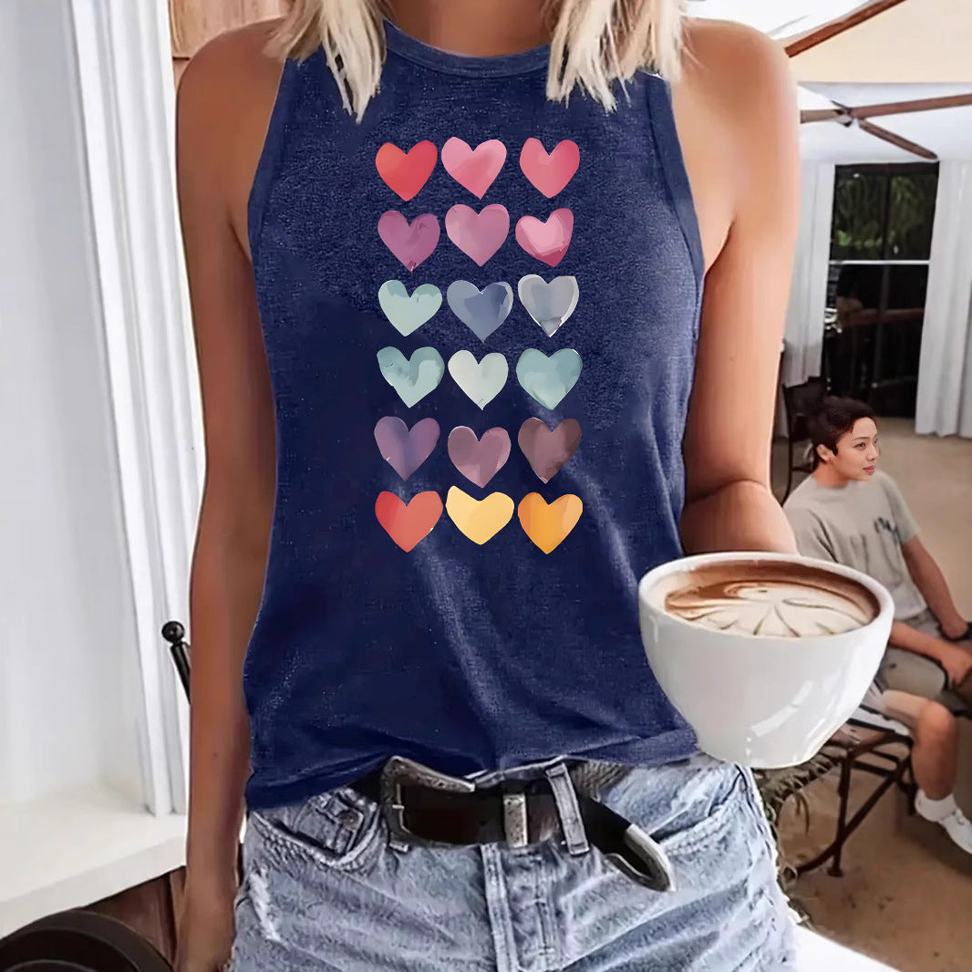 Colorful Heart-Shaped Pattern Loose Women's Vest | Graphic Valentine's Day Tank Top