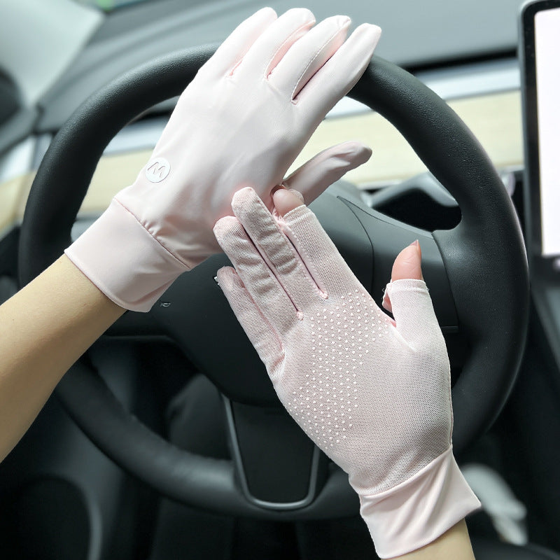 UV Protection Ice Silk Driving Gloves | Breathable Touch Screen Sun Protection Short Gloves