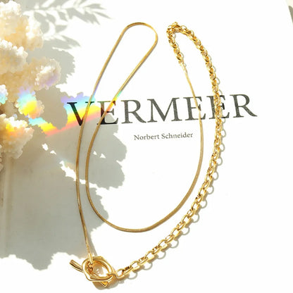 Long Titanium Steel Double Ring Pendant Necklace
