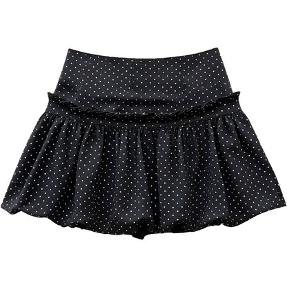 Women's Petite-Friendly Black Lace Trim Polka Dot Mini Skirt