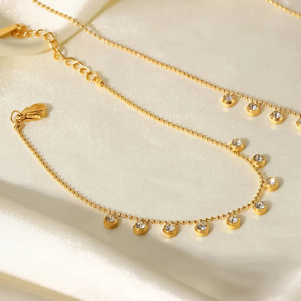 Elegant 18K Gold-Plated Stainless Steel Dangle Charm Bracelet for Women