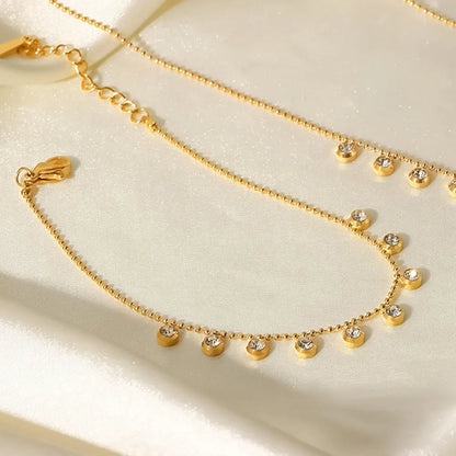 Elegant 18K Gold-Plated Stainless Steel Dangle Charm Bracelet for Women