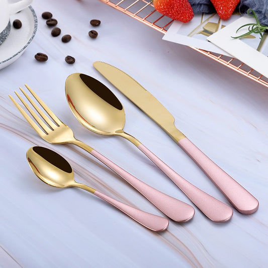 Multi-Color Rainbow/Gold Stainless Steel Cutlery Dinnerware Set (Knife, Fork, Spoon)