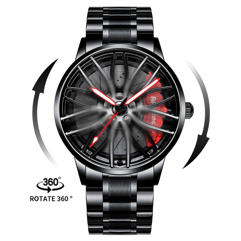 Luxury Men's Car Wheel Hub Watch - Stainless Steel Waterproof Quartz Wristwatch