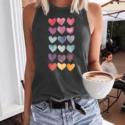 Colorful Heart-Shaped Pattern Loose Women's Vest | Graphic Valentine's Day Tank Top