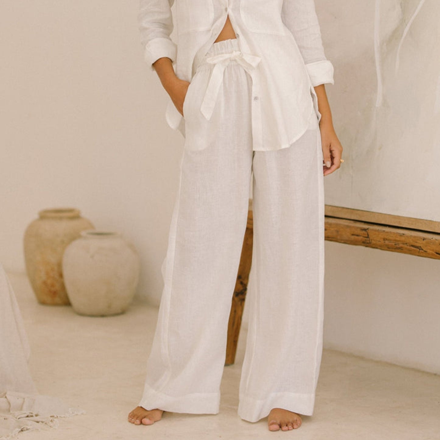 Breathable Tencel Linen Casual Pants | High-Rise Straight Wide Leg Summer Trousers