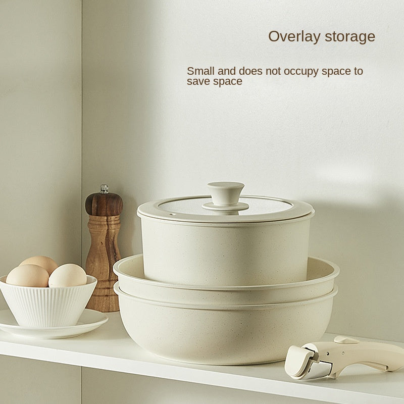 Smart Detachable Handle Cookware Set - Non-Stick Wheat Rice Stone Pan & Pot Set for Space-Saving Storage (Multifunctional)