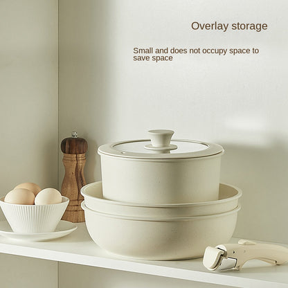 Smart Detachable Handle Cookware Set - Non-Stick Wheat Rice Stone Pan & Pot Set for Space-Saving Storage (Multifunctional)