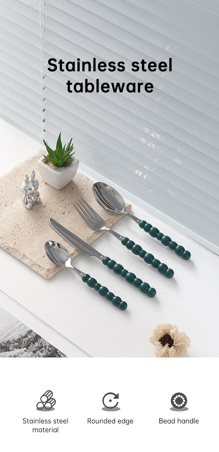 4-Piece Designer Pearl Handle Cutlery Set - Elegant Emerald Green & Stainless Steel Flatware