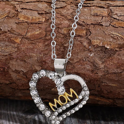 Zircon Pave Heart MOM Pendant Necklace