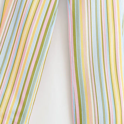 Retro Multicolor Striped High-Waisted Casual Trousers