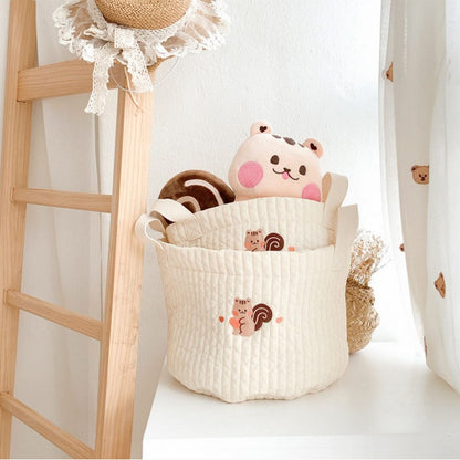 Cute Quilted Baby Storage Basket - Multi-Purpose Toy & Diaper Organizer Bag