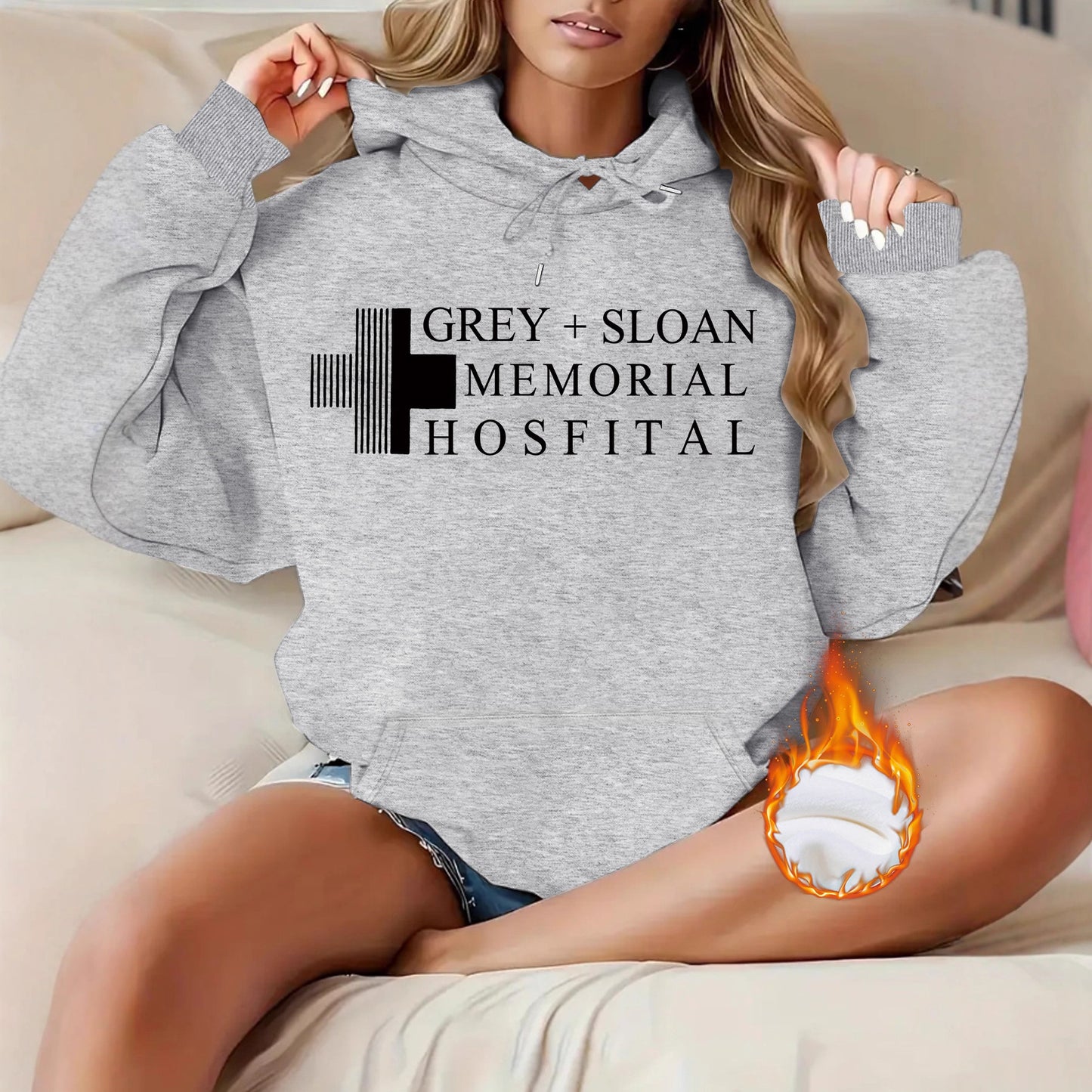 Thick Flannel Grey + Sloan Memorial Hospital Graphic Hoodie | Warm Casual Pullover