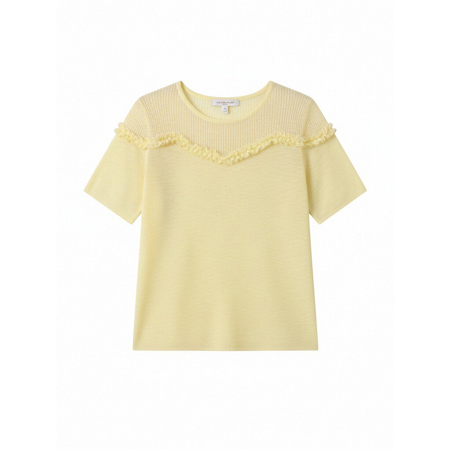 Elegant Lace Trim Round Neck Knit Top - Sweet Short Sleeve Blouse for Women