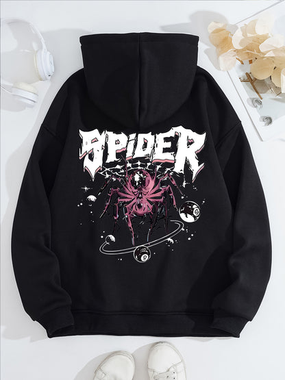 Grunge Spider Graphic Print Hoodie | Oversized Lavender Pullover for Streetwear
