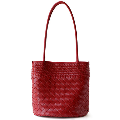 Elegant Woven Leather Bucket Bag for Women - Retro Single Shoulder Tote & Handbag