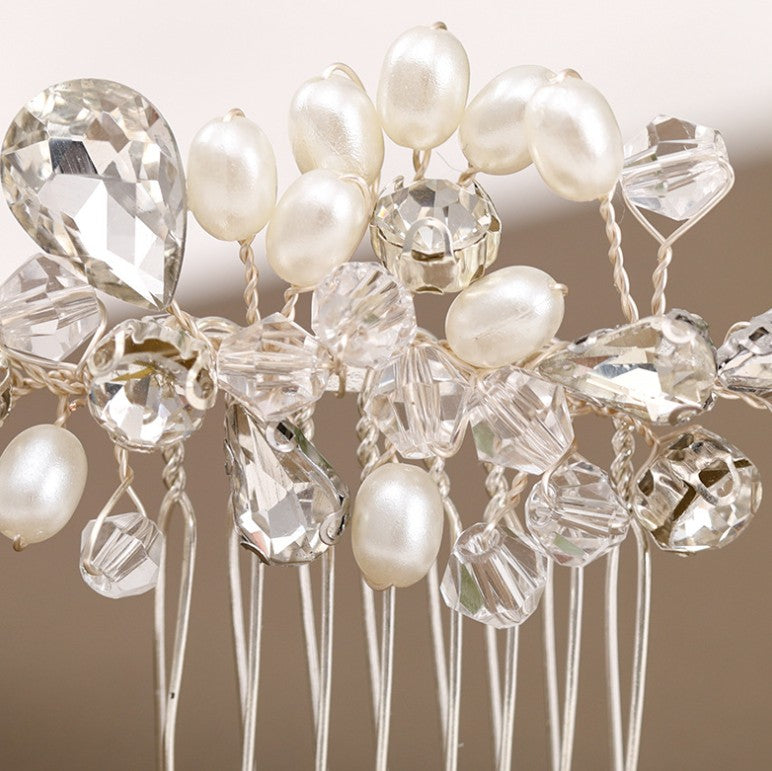 Simple Wedding Jewelry Crystal Pearl Handmade Hair Comb
