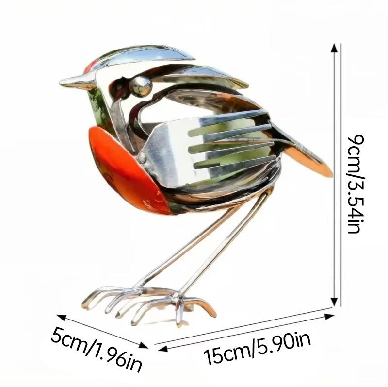 Recycled Spoon & Fork Mockingbird Art | Handmade Stainless Steel Bird Sculpture
