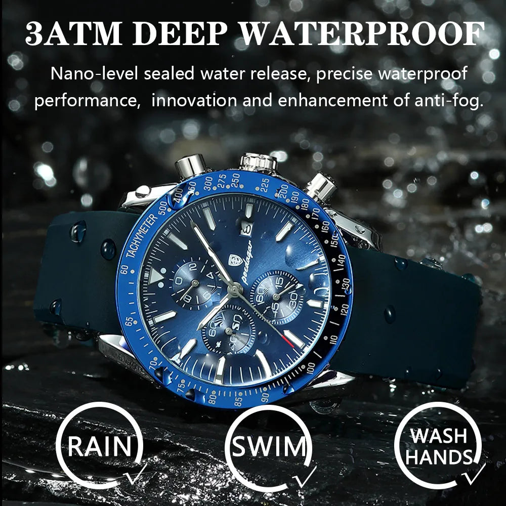 Multi-Functional Blue Dial Men's Business Watch - Premium Sports Watch with Silicone Strap